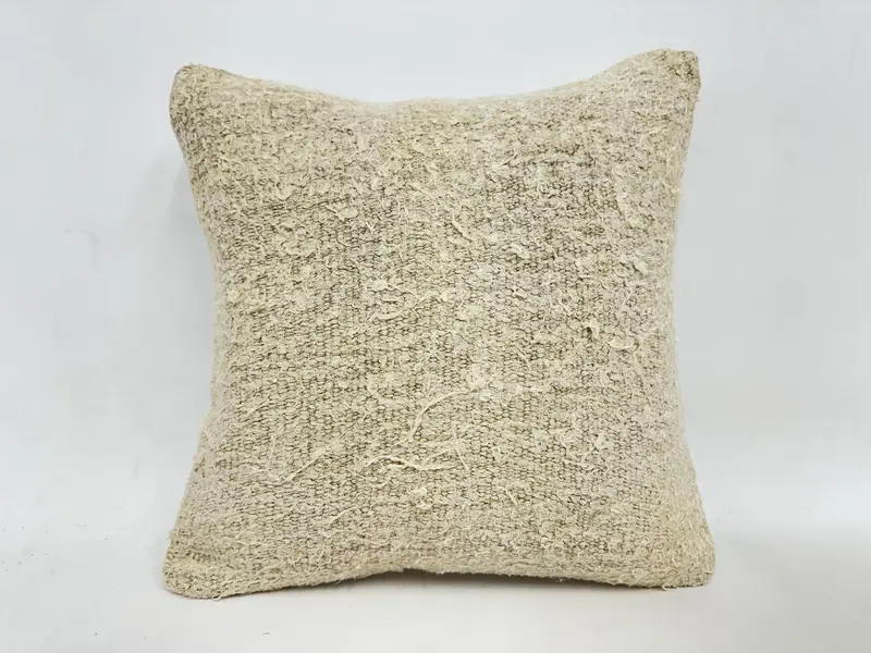 Ethnic Throw Pillow, Handmade Kilim Cushion, Vintage Kilim Pillow, Cushion Case, Designer Throw Cushion Case, 16x16 Beige Cushion, Pillow for Sofa - 1