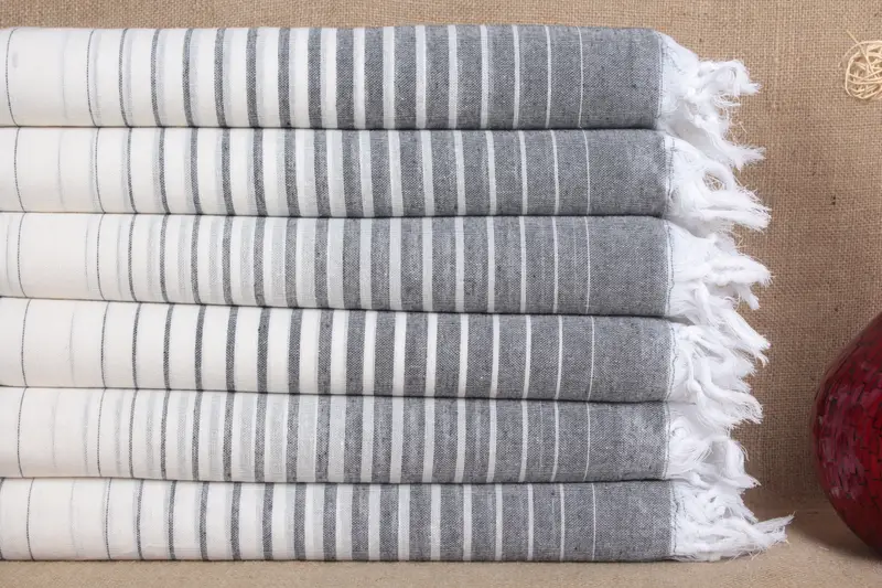 Organic Cotton Turkish Bath Towel Beige-Black Striped, 40x69 Inches