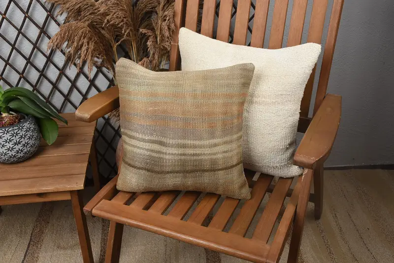 14x14 Beige Cushion, Turkish Kilim Pillow, Vintage Kilim Throw Pillow, Wholesale Cushion, Pillow Case, Turkish Pillow, Couch Pillow Cover - 1
