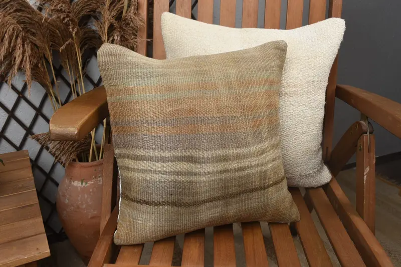 14x14 Beige Cushion, Turkish Kilim Pillow, Vintage Kilim Throw Pillow, Wholesale Cushion, Pillow Case, Turkish Pillow, Couch Pillow Cover - 2
