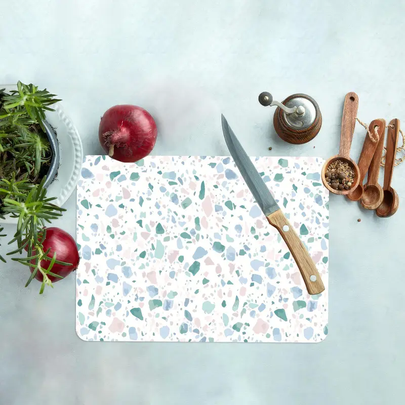 Abstract Pattern Glass Cutting Board, Blue and Pink Design