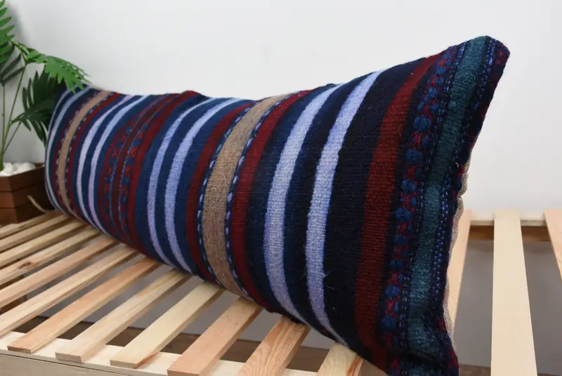 Kilim Pillow Cover, Vintage Kilim Throw Pillow, Lounge Throw Cushion Cover, Cushion Case, Kilim Pillow, 16x48 Blue Cushion Cover - 5