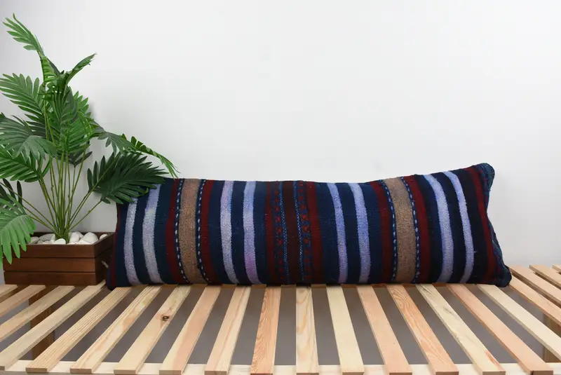 Kilim Pillow Cover, Vintage Kilim Throw Pillow, Lounge Throw Cushion Cover, Cushion Case, Kilim Pillow, 16x48 Blue Cushion Cover - 1