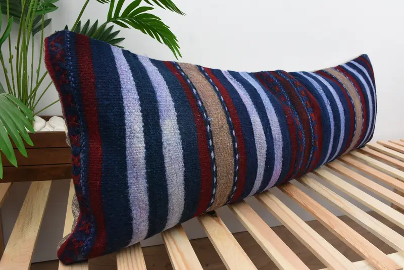 Kilim Pillow Cover, Vintage Kilim Throw Pillow, Lounge Throw Cushion Cover, Cushion Case, Kilim Pillow, 16x48 Blue Cushion Cover - 4