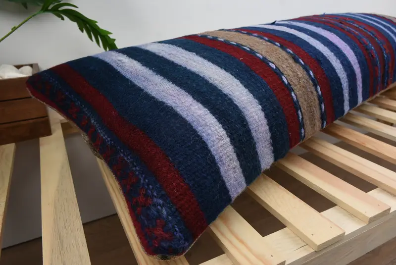 Kilim Pillow Cover, Vintage Kilim Throw Pillow, Lounge Throw Cushion Cover, Cushion Case, Kilim Pillow, 16x48 Blue Cushion Cover - 6