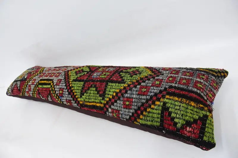 Cushion Case, Pillow for Sofa, Bolster Throw Pillow, Vintage Kilim Pillow, Ikat Pillow Cover, 12x48 Green Cushion Case, Throw Kilim Pillow - 5