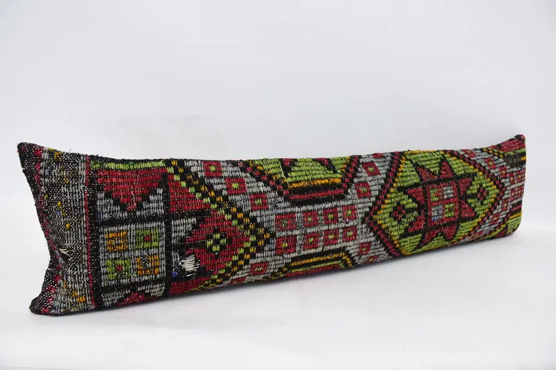 Cushion Case, Pillow for Sofa, Bolster Throw Pillow, Vintage Kilim Pillow, Ikat Pillow Cover, 12x48 Green Cushion Case, Throw Kilim Pillow - 3