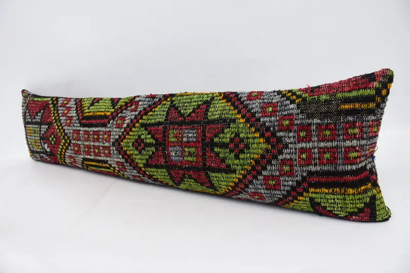 Cushion Case, Pillow for Sofa, Bolster Throw Pillow, Vintage Kilim Pillow, Ikat Pillow Cover, 12x48 Green Cushion Case, Throw Kilim Pillow - 4