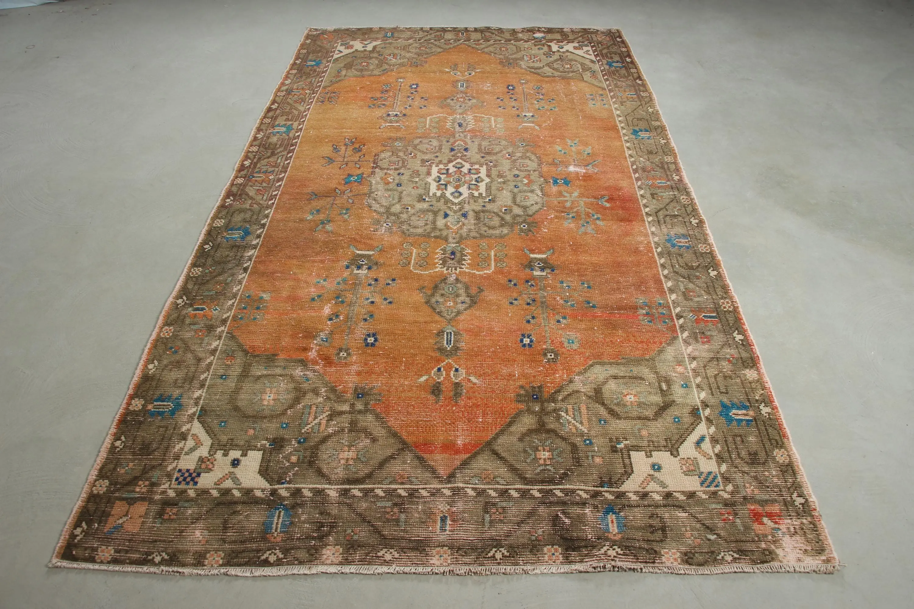 Türk Vintage Halısı, 5.1x9.5 ft Büyük Halı, Turuncu İkat Halı - 1