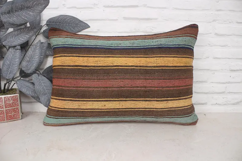 Ethnical Kilim Rug Pillow, Custom Pillow Sham, Gift Pillow, 16x24 Yellow Pillow Sham, Pattern Throw Pillow Sham, Kilim Cushion Sham, Cushion Case - 1