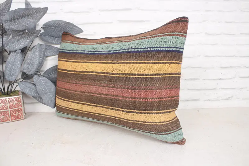 Ethnical Kilim Rug Pillow, Custom Pillow Sham, Gift Pillow, 16x24 Yellow Pillow Sham, Pattern Throw Pillow Sham, Kilim Cushion Sham, Cushion Case - 4