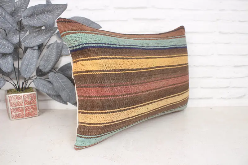 Ethnical Kilim Rug Pillow, Custom Pillow Sham, Gift Pillow, 16x24 Yellow Pillow Sham, Pattern Throw Pillow Sham, Kilim Cushion Sham, Cushion Case - 3