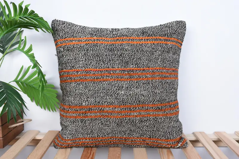 Kilim Pillow, Pillow Cover, Vintage Kilim Throw Pillow, Pet Cushion Case, Throw Kilim Pillow, 20x20 Brown Pillow Sham - 1