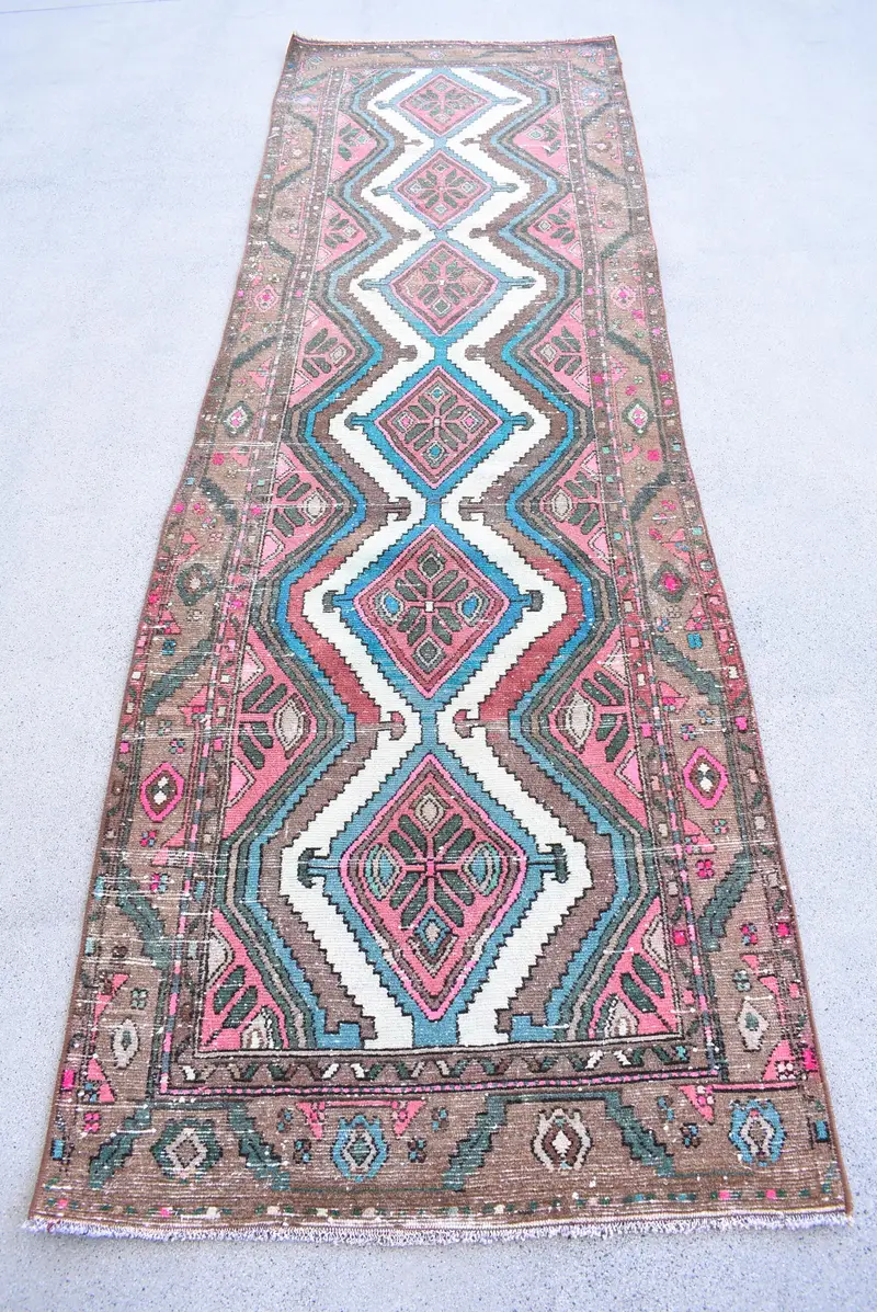 Alfombra Vintage Runner de 2,8x9,1 pies, alfombra turca Paisley marrón - 1