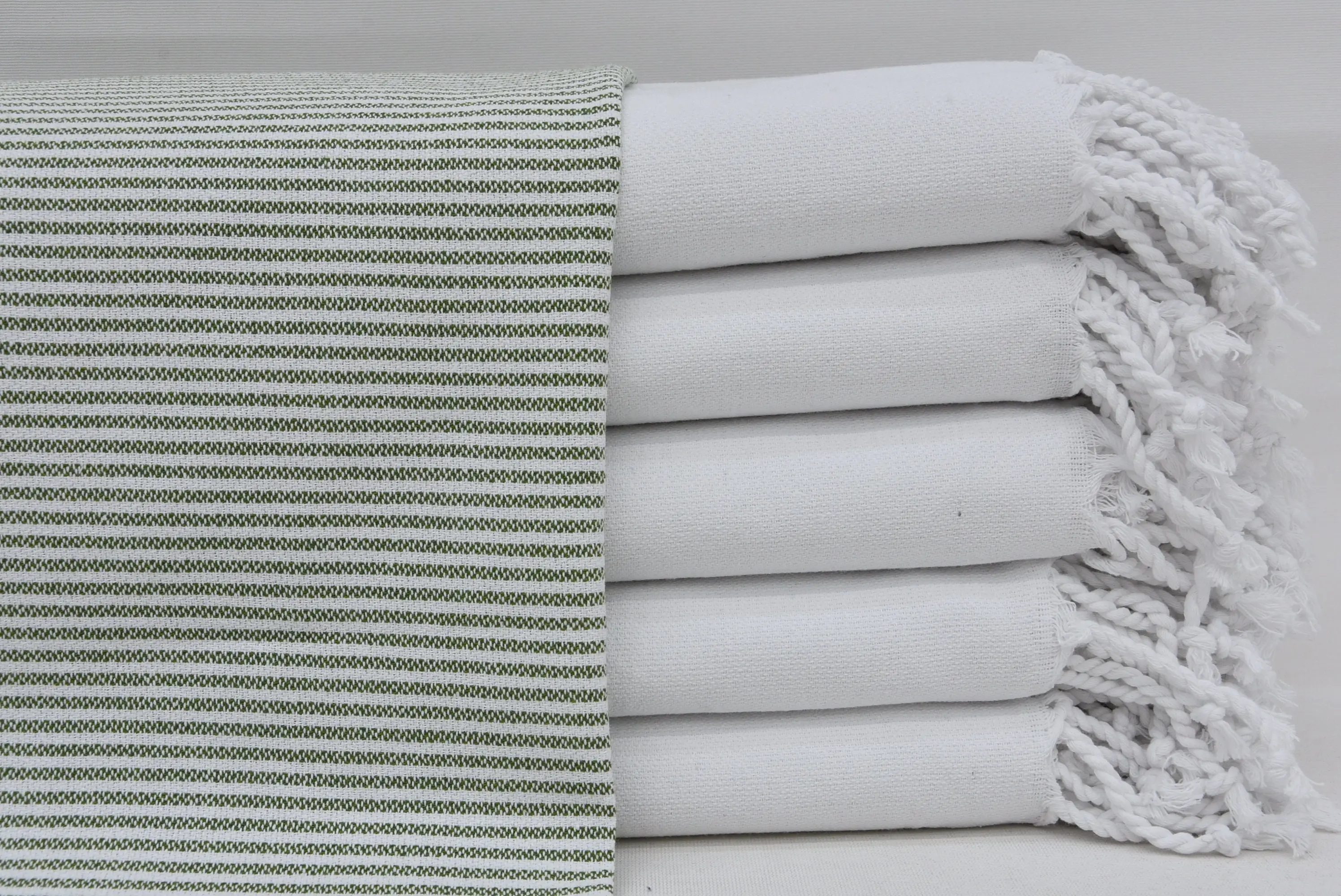 Turkish Hand Towel Organic Cotton Khaki Green Striped, 20x40 - 1