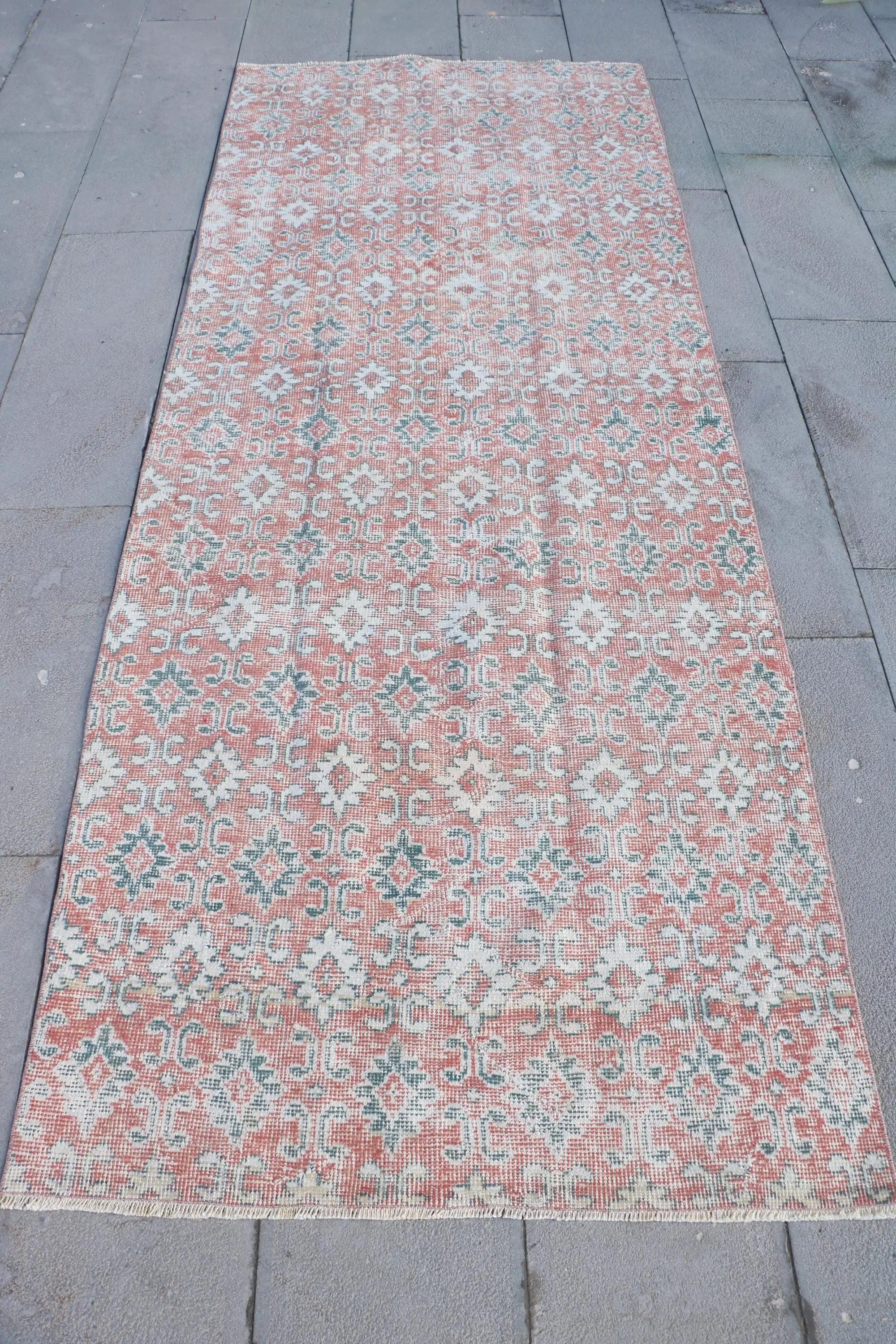 3.4x9.1 ft Rug, Turkish Vintage Runner Rug, Red Wool Rug - 1