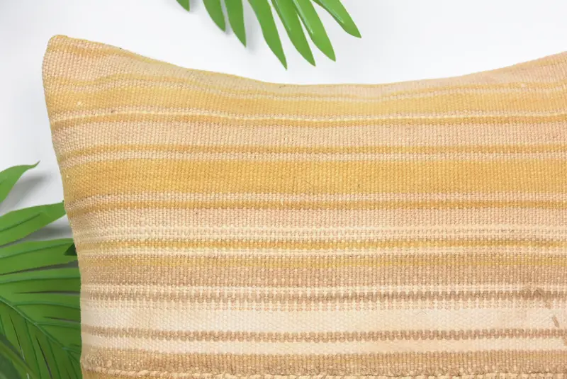Handmade Kilim Cushion, Vintage Pillow, 14x14 Yellow Pillow Case, Bolster Pillow Sham, Boho Pillow, Kilim Rug Pillow Sham, Cushion Cover - 2