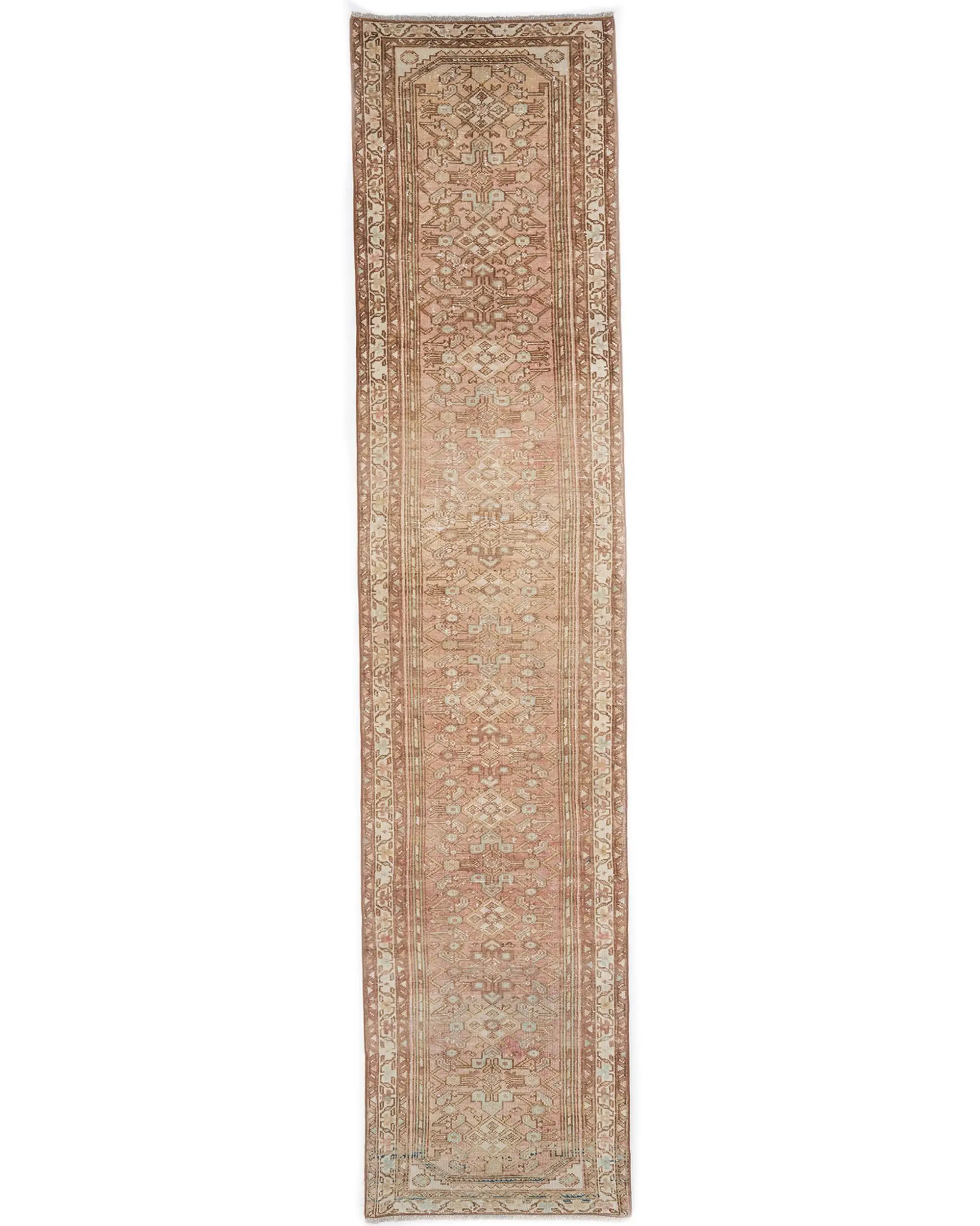 Vintage Rug, 2.5x11.2 ft Runner Turkish Rug, Brown Blue Floral Rug - 1
