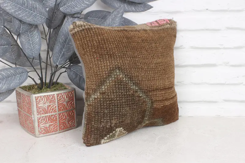 Neutral Pillow Sham, Custom Pillow Case, Pillow for Couch, Pillow Cover, Kilim Pillow Cover, Turkish Pillow, 12x12 Brown Cushion Case - 4