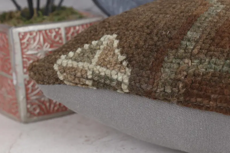 Neutral Pillow Sham, Custom Pillow Case, Pillow for Couch, Pillow Cover, Kilim Pillow Cover, Turkish Pillow, 12x12 Brown Cushion Case - 7