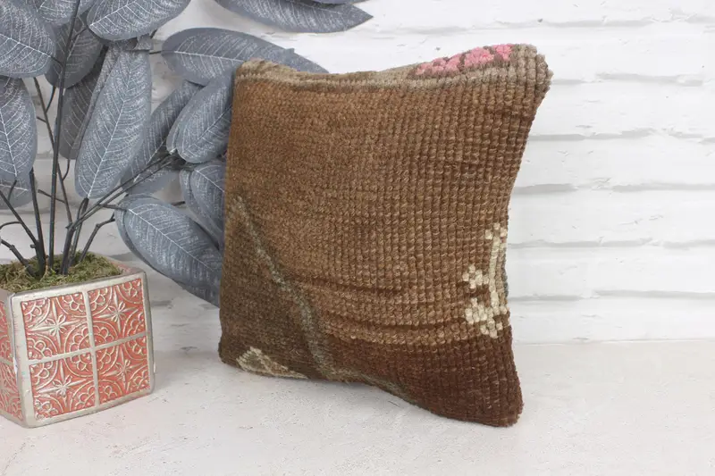 Neutral Pillow Sham, Custom Pillow Case, Pillow for Couch, Pillow Cover, Kilim Pillow Cover, Turkish Pillow, 12x12 Brown Cushion Case - 3