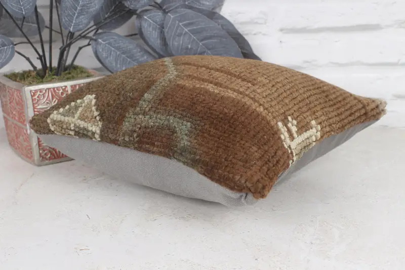 Neutral Pillow Sham, Custom Pillow Case, Pillow for Couch, Pillow Cover, Kilim Pillow Cover, Turkish Pillow, 12x12 Brown Cushion Case - 6