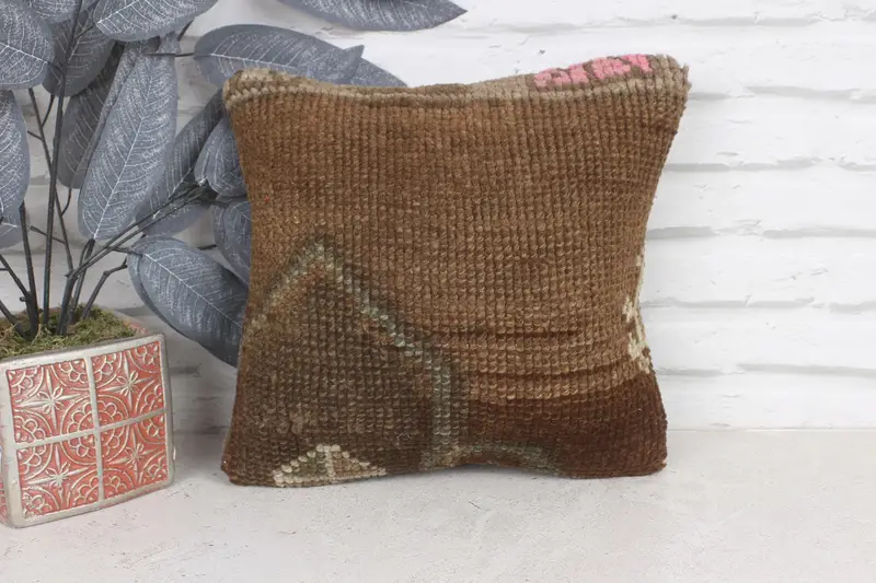 Neutral Pillow Sham, Custom Pillow Case, Pillow for Couch, Pillow Cover, Kilim Pillow Cover, Turkish Pillow, 12x12 Brown Cushion Case - 1
