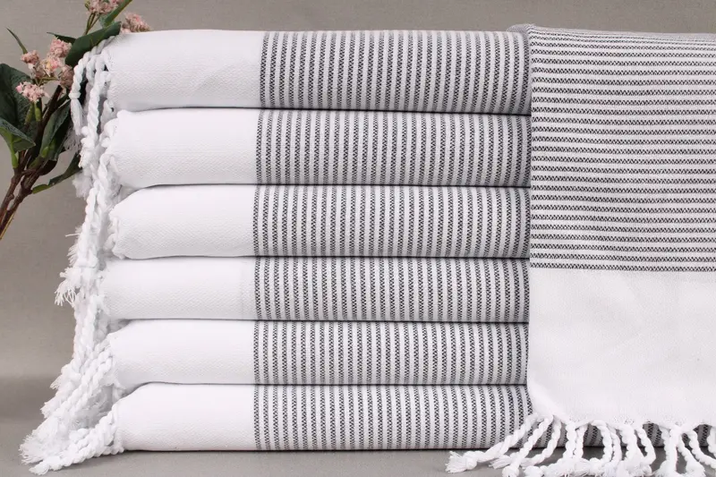 Bathroom Hand Towel White Striped, 18x40 Inches, Kitchen & Tea Towel