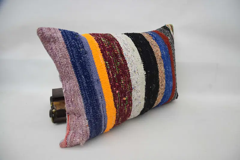 Vintage Kilim Throw Pillow, Gift Pillow, Cushion, Outdoor Patio Pillow Case, Kilim Rug Pillow, 16x24 Blue Cushion Case, Home Decor Pillow - 3