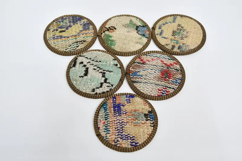 Bohemian Beige & Bronze Round Coasters, Stylish Bohemian Coasters