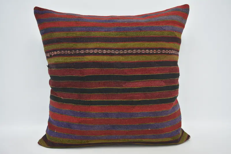 Rot & Bronze gestreiftes Kissen, handgefertigtes Vintage-Kissen