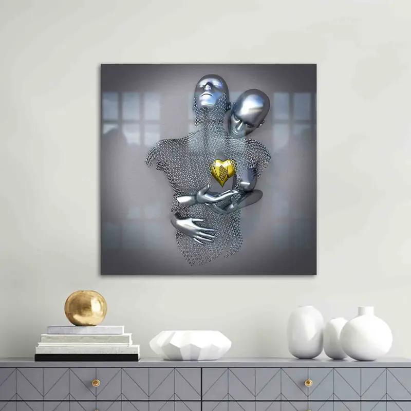 Elegant 3D Metallic Silver Couple Glass - Romantic Lover Gift
