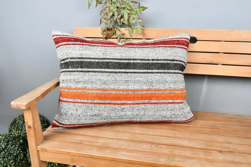 Kilim Pillow, Kilim Cushion Sham, 20x28 White Cushion Case, Cushion, Vintage Kilim Throw Pillow, Outdoor Throw Pillow Cover, Bright Pillow Case - 1