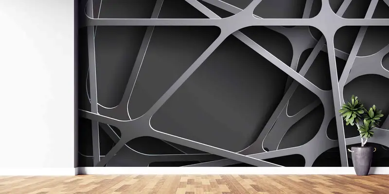 Zarif Siyah & Gri 3D Metalik Efekt Baskılı Duvar Kağıdı