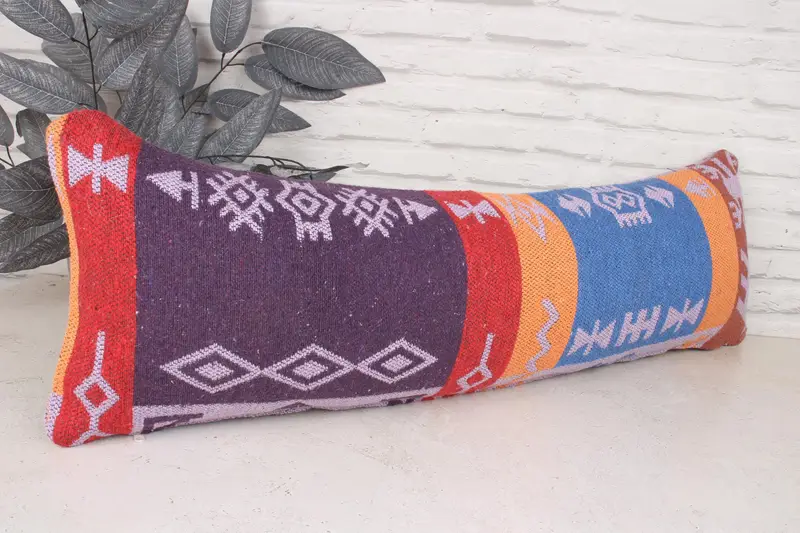 Decorative Pillow, Rustic Pillow Sham, Turkish Kilim Pillow, Pillow Case, Gift Pillow, Farmhouse Pillow Case, Kilim Pillow, 12x36 Purple Pillow Sham - 3