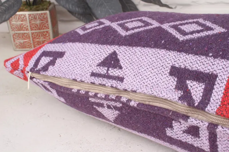 Decorative Pillow, Rustic Pillow Sham, Turkish Kilim Pillow, Pillow Case, Gift Pillow, Farmhouse Pillow Case, Kilim Pillow, 12x36 Purple Pillow Sham - 7
