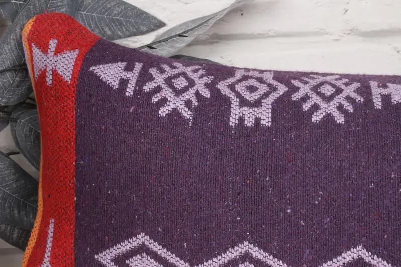 Decorative Pillow, Rustic Pillow Sham, Turkish Kilim Pillow, Pillow Case, Gift Pillow, Farmhouse Pillow Case, Kilim Pillow, 12x36 Purple Pillow Sham - 2