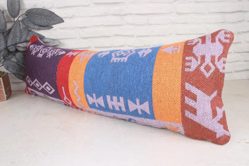 Decorative Pillow, Rustic Pillow Sham, Turkish Kilim Pillow, Pillow Case, Gift Pillow, Farmhouse Pillow Case, Kilim Pillow, 12x36 Purple Pillow Sham - 4