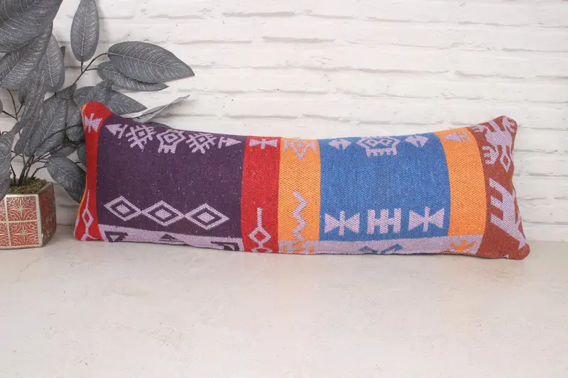 Decorative Pillow, Rustic Pillow Sham, Turkish Kilim Pillow, Pillow Case, Gift Pillow, Farmhouse Pillow Case, Kilim Pillow, 12x36 Purple Pillow Sham - 1