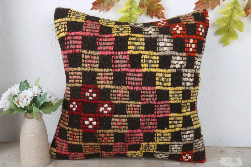 Throw Kilim Pillow, Traditional Cushion Case, Pillow for Couch, Antique Pillows, 16x16 Red Pillow Sham, Oriental Cushion Cover, Cushion Case - 2