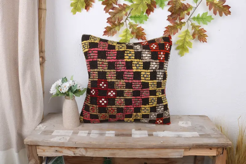 Throw Kilim Pillow, Traditional Cushion Case, Pillow for Couch, Antique Pillows, 16x16 Red Pillow Sham, Oriental Cushion Cover, Cushion Case - 1