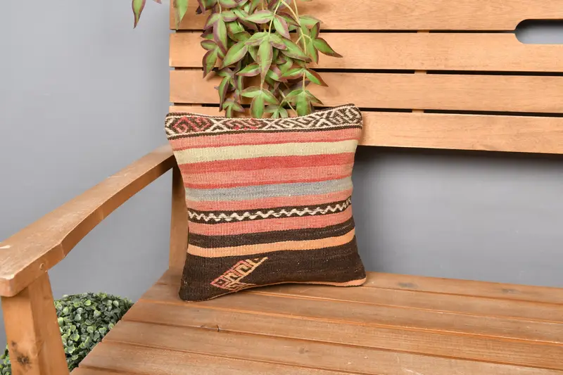 Vintage Pillow, Sofa Bolster Cushion, Vintage Kilim Pillow, Pillow Case, 12x12 Red Cushion, Interior Designer Pillow, Patio Pillow Case - 1