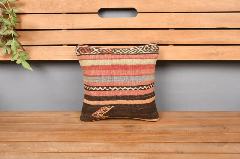 Vintage Pillow, Sofa Bolster Cushion, Vintage Kilim Pillow, Pillow Case, 12x12 Red Cushion, Interior Designer Pillow, Patio Pillow Case - 6
