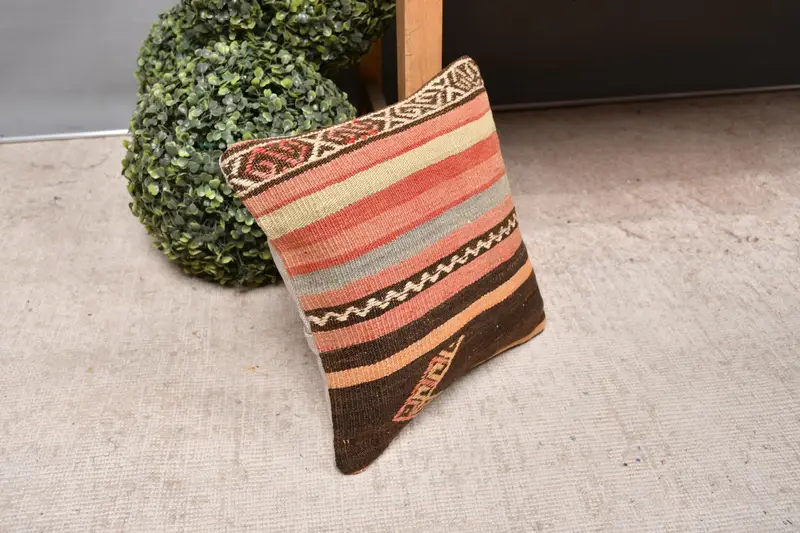 Vintage Pillow, Sofa Bolster Cushion, Vintage Kilim Pillow, Pillow Case, 12x12 Red Cushion, Interior Designer Pillow, Patio Pillow Case - 7