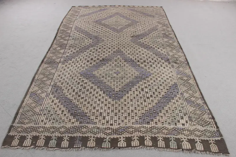 Bej ve Mor Hayvan Baskılı Halı, 5,7x9,9 ft