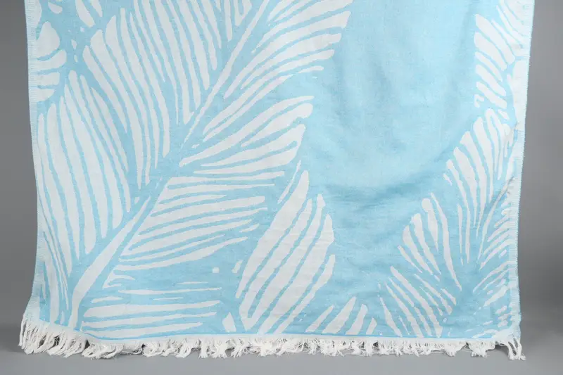 Monogram Beach Towel Turquoise Floral Patterned, Organic Cotton, 40x71 Inches