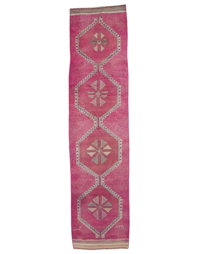 3.1x12.8 ft Rug, Turkish Vintage Rug, Herki Red Bordered Rug - 1
