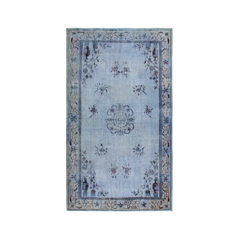 Vintage Oushak Large Rug 5.6x10 ft (172x305 cm), Turkish Blue Floral Rug - 1