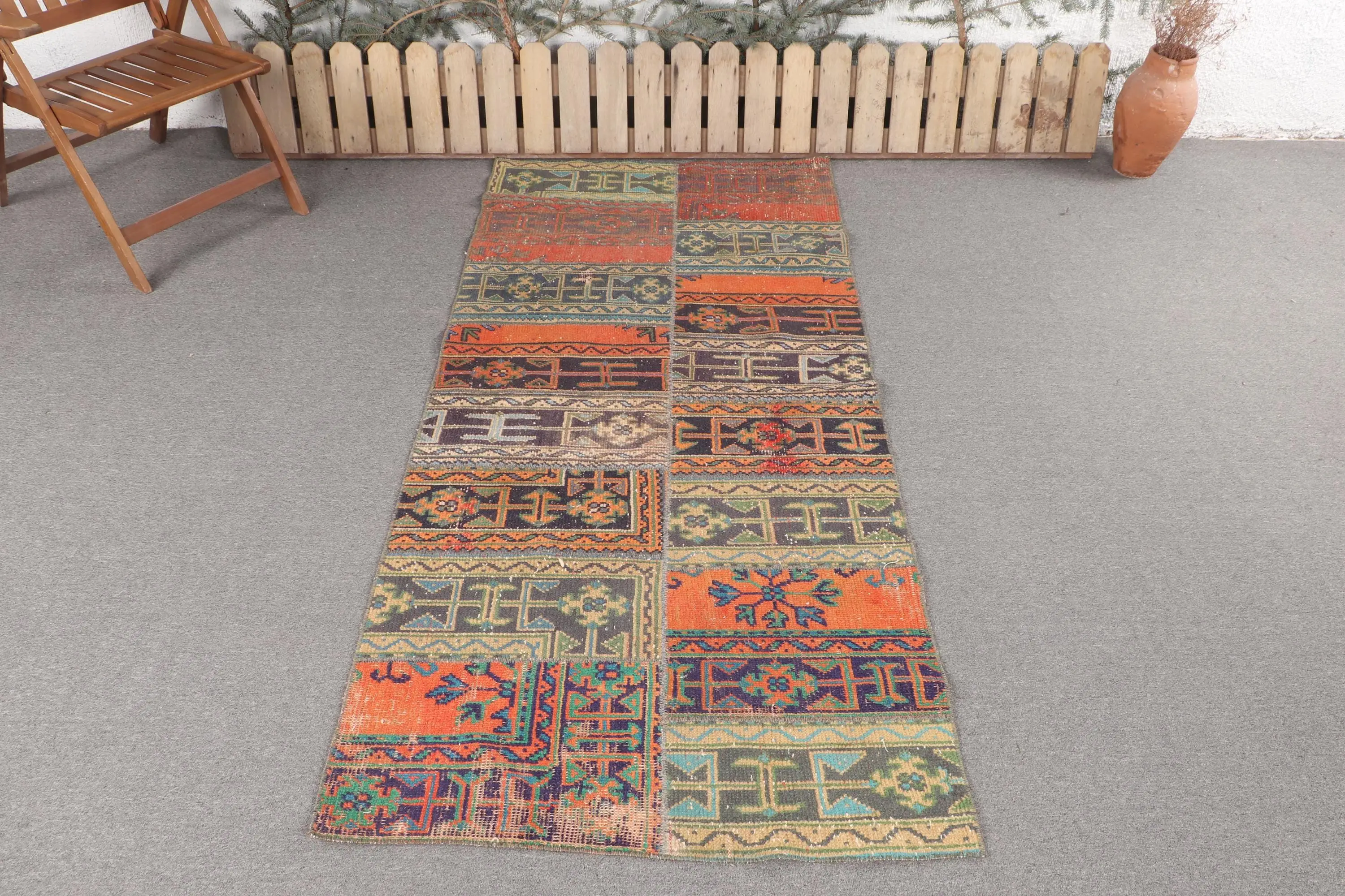 3.3x7.3 ft Rug, Turkish Vintage Rug, Orange Blue Rug - 1
