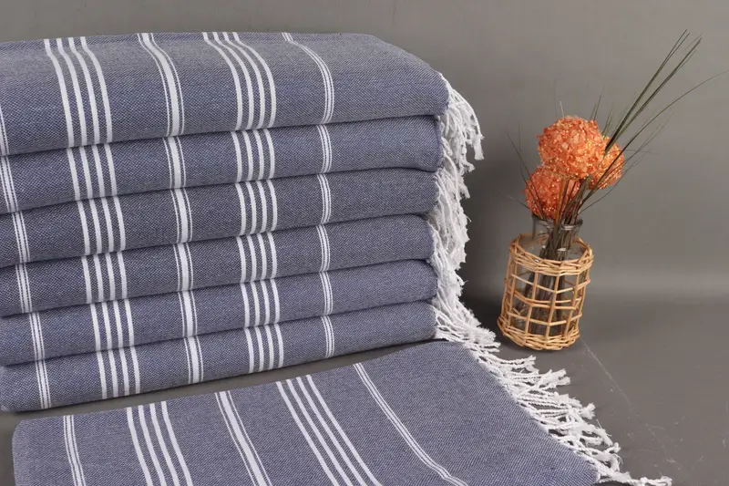 Organic Beach Towel Navy Striped 40x71 Inches, Organic Cotton